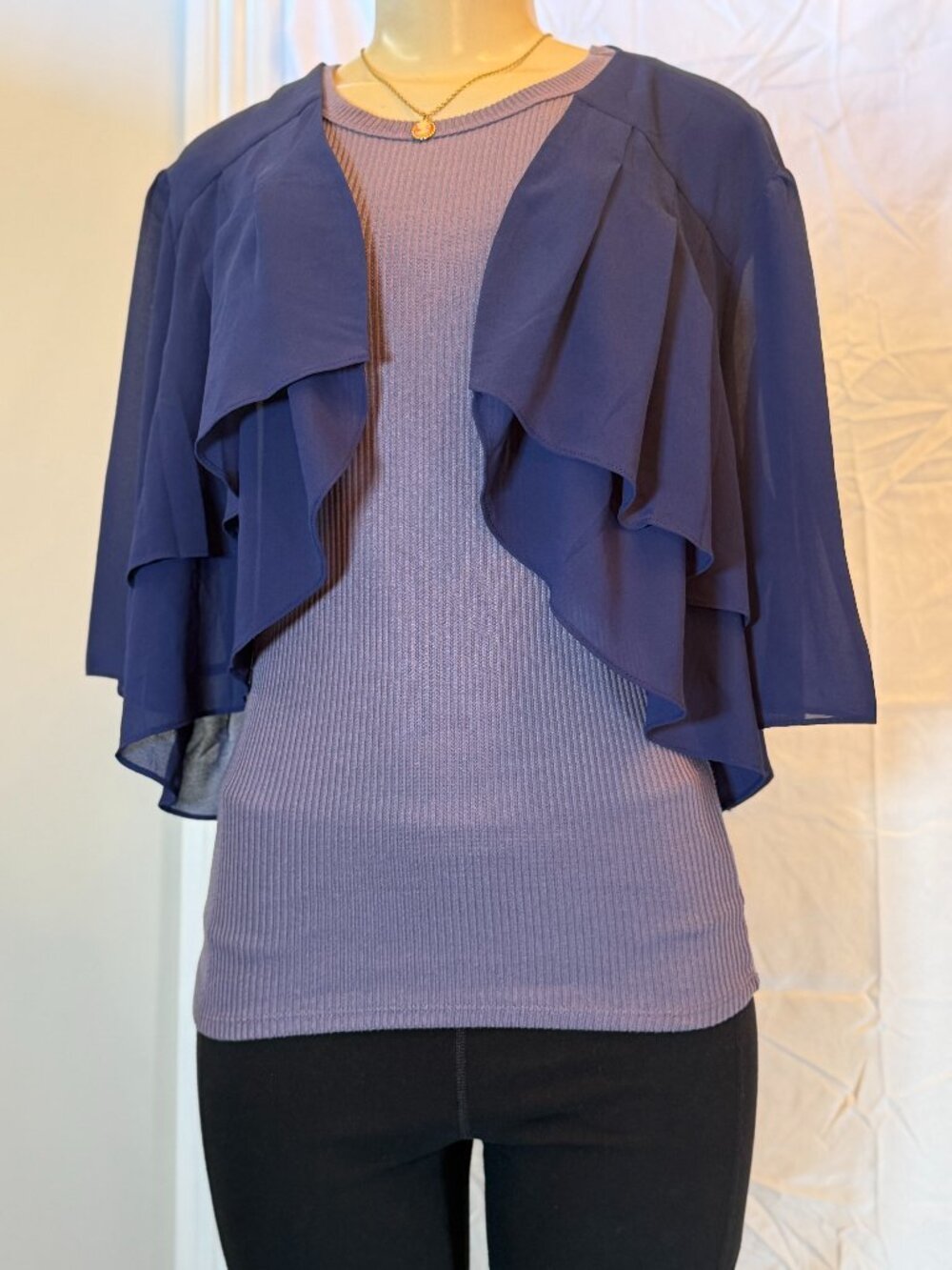 Klancy Cole Blue Ruffle half sleeve wrap Women's 2XL